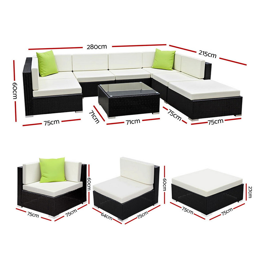 Gardeon 8-Piece Outdoor Sofa Set Wicker Couch Lounge Setting Cover FF-SOFA-BK-8PC-ABE
