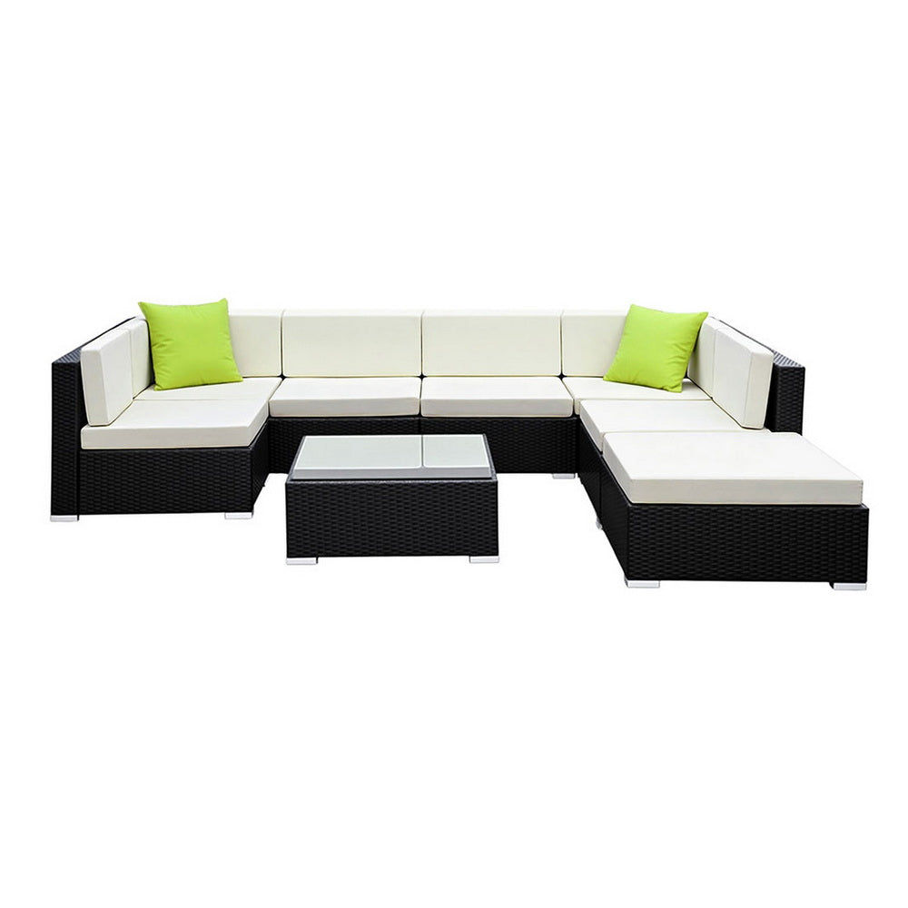 Gardeon 8-Piece Outdoor Sofa Set Wicker Couch Lounge Setting Cover FF-SOFA-BK-8PC-ABE