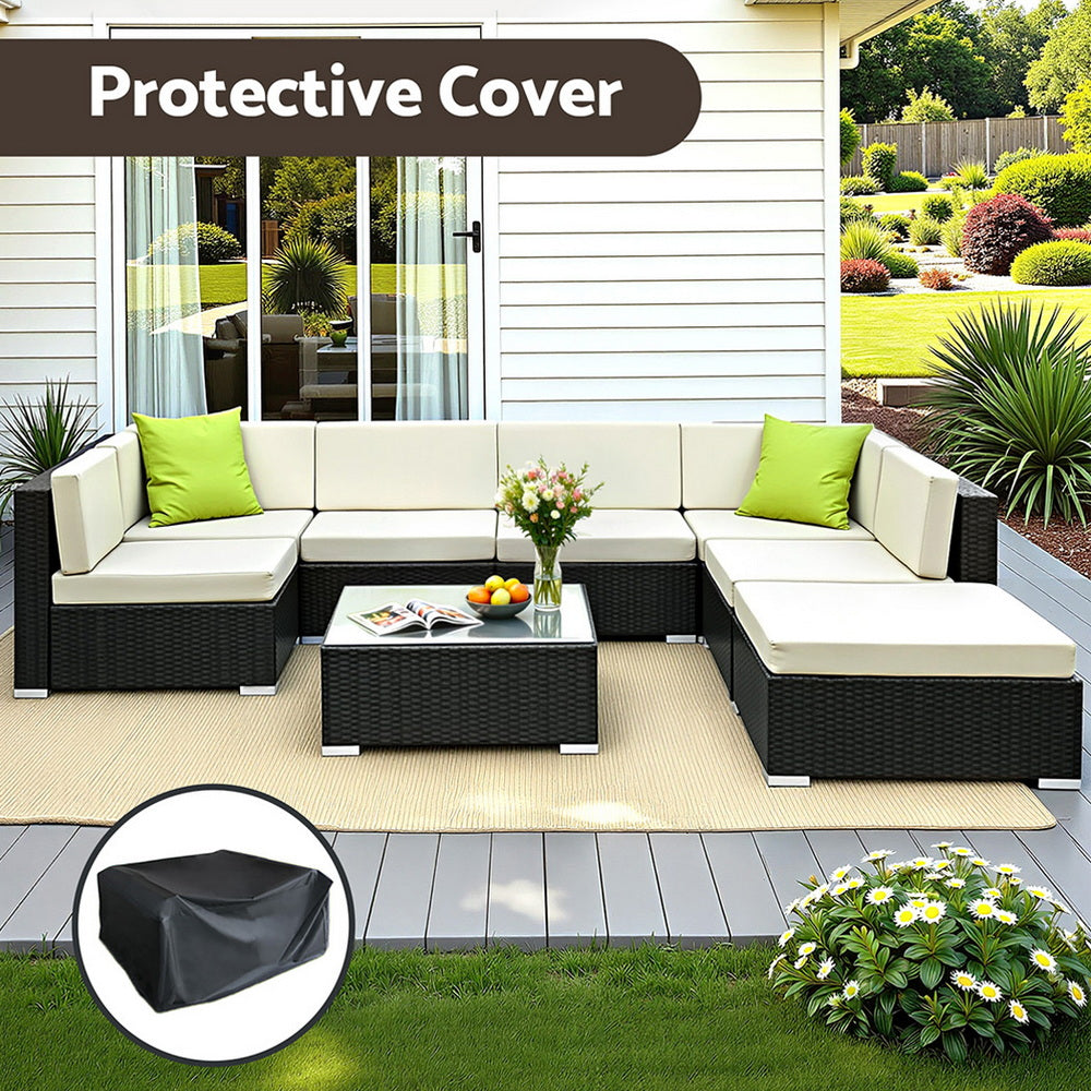 Gardeon 8-Piece Outdoor Sofa Set Wicker Couch Lounge Setting Cover FF-SOFA-BK-8PC-ABE