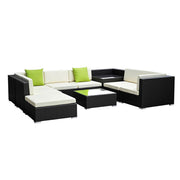 Gardeon 9-Piece Outdoor Sofa Set Wicker Couch Lounge Setting Cover FF-SOFA-BK-9PC-ABCD