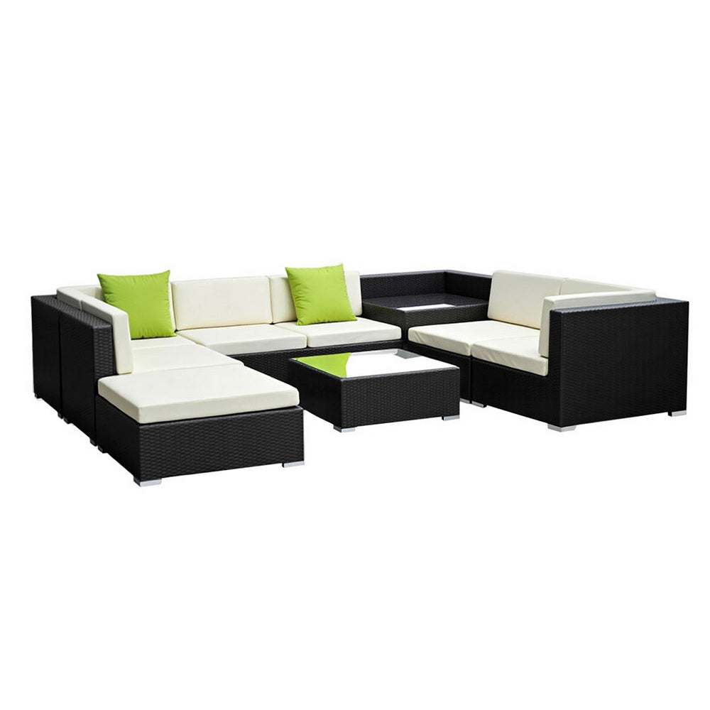 Gardeon 9-Piece Outdoor Sofa Set Wicker Couch Lounge Setting Cover FF-SOFA-BK-9PC-ABCD