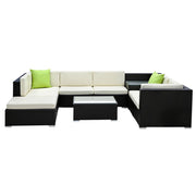 Gardeon 9-Piece Outdoor Sofa Set Wicker Couch Lounge Setting Cover FF-SOFA-BK-9PC-ABCD