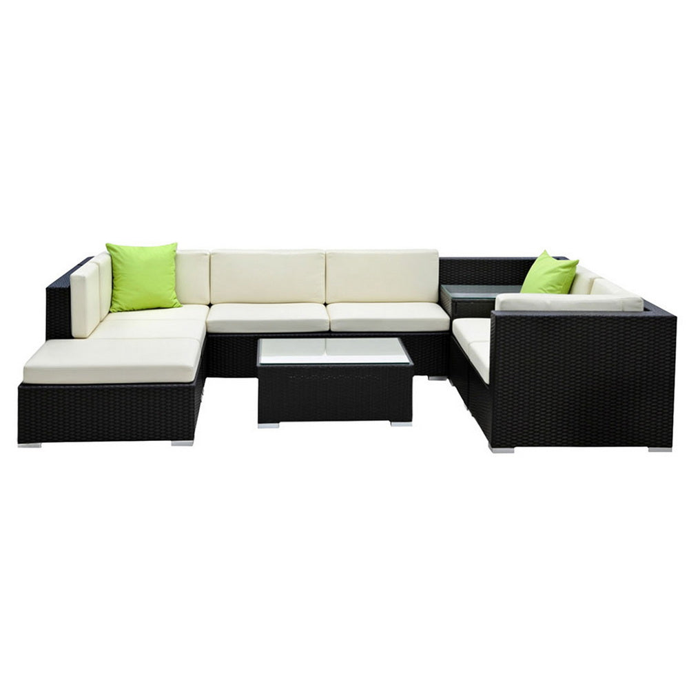 Gardeon 9-Piece Outdoor Sofa Set Wicker Couch Lounge Setting Cover FF-SOFA-BK-9PC-ABCD