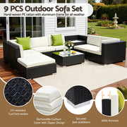 Gardeon 9-Piece Outdoor Sofa Set Wicker Couch Lounge Setting Cover FF-SOFA-BK-9PC-ABCD