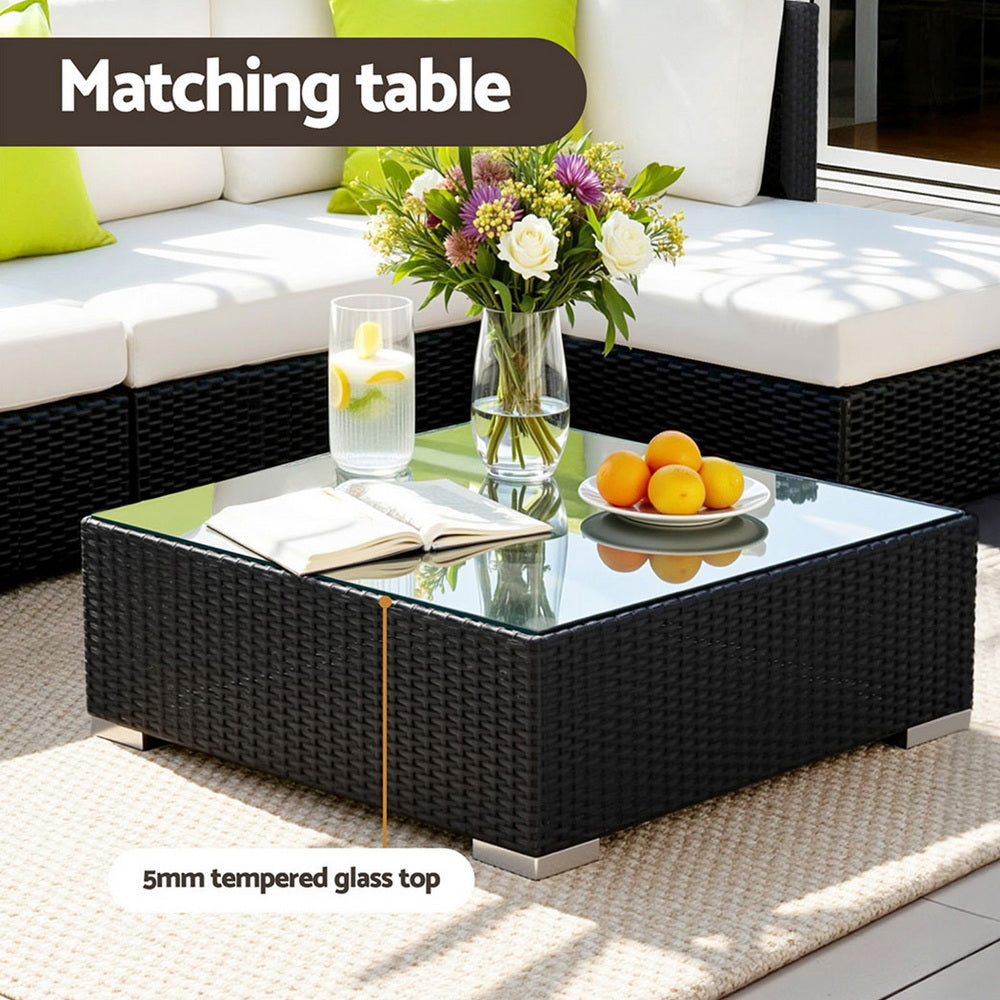 Gardeon 9-Piece Outdoor Sofa Set Wicker Couch Lounge Setting Cover FF-SOFA-BK-9PC-ABCD