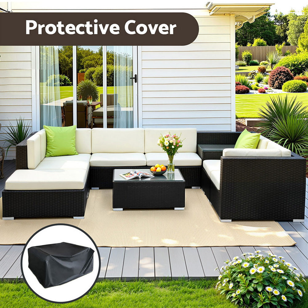 Gardeon 9-Piece Outdoor Sofa Set Wicker Couch Lounge Setting Cover FF-SOFA-BK-9PC-ABCD