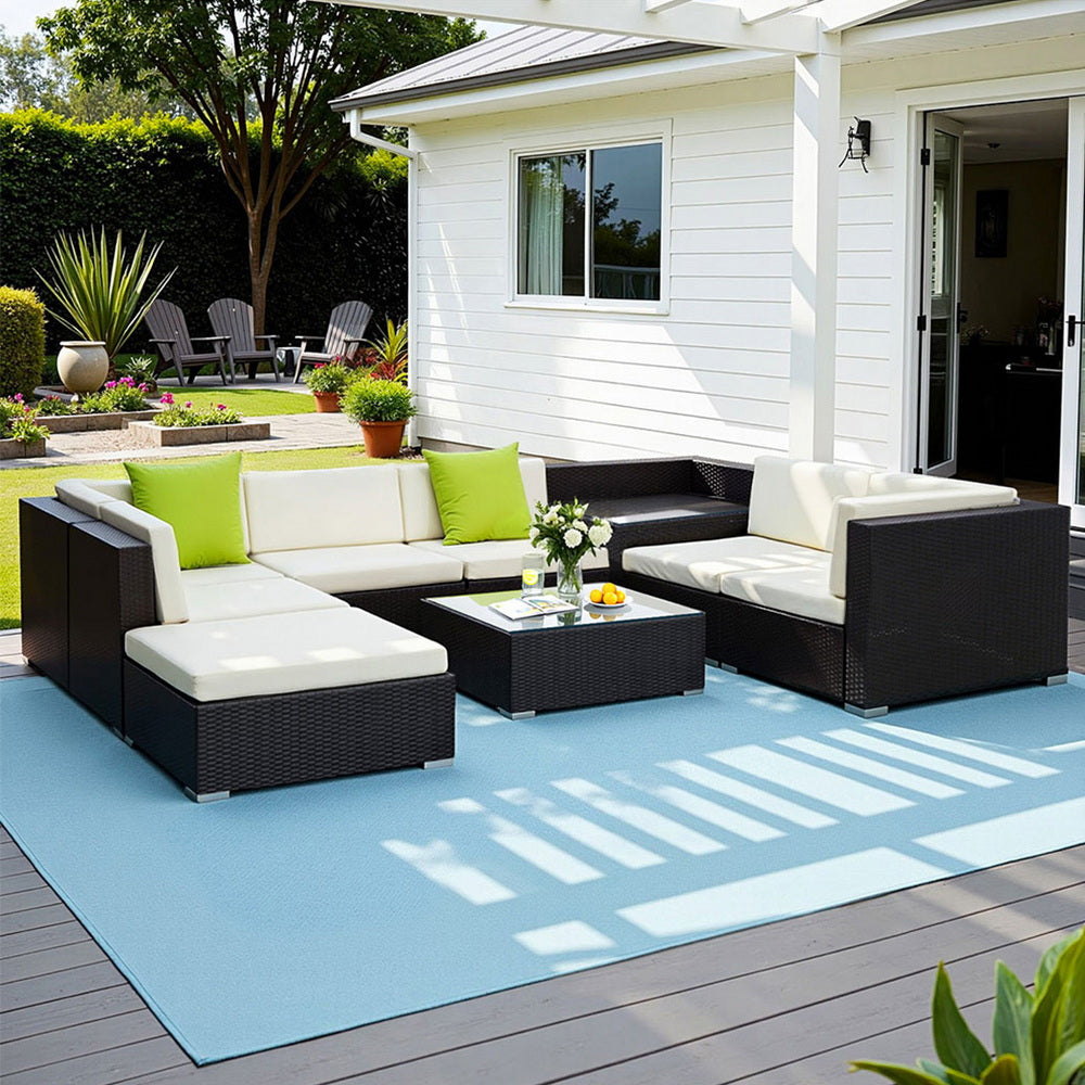 Gardeon 9-Piece Outdoor Sofa Set Wicker Couch Lounge Setting Cover FF-SOFA-BK-9PC-ABCD