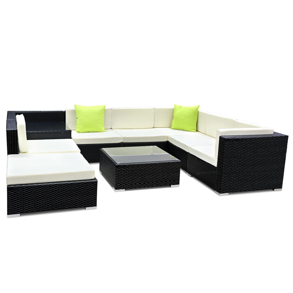 Gardeon 9-Piece Outdoor Sofa Set Wicker Couch Lounge Setting 7 Seater FF-SOFA-BK-9PC-ABCD-N