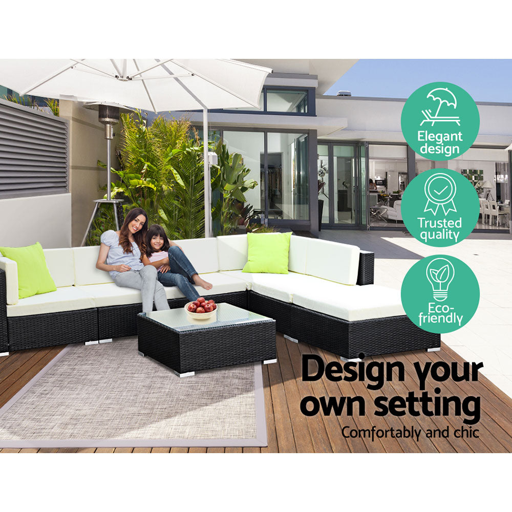 3PC Gardeon Outdoor Furniture Sofa Set Wicker Rattan Garden Lounge Chair Setting FF-SOFA-BK-E