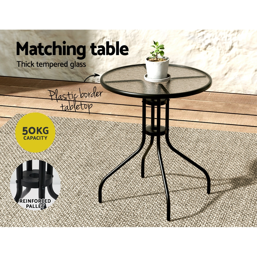 Gardeon 3PC Outdoor Bistro Set Table and Chairs Stackable Patio Furniture Black FF-STA-AL80-BK