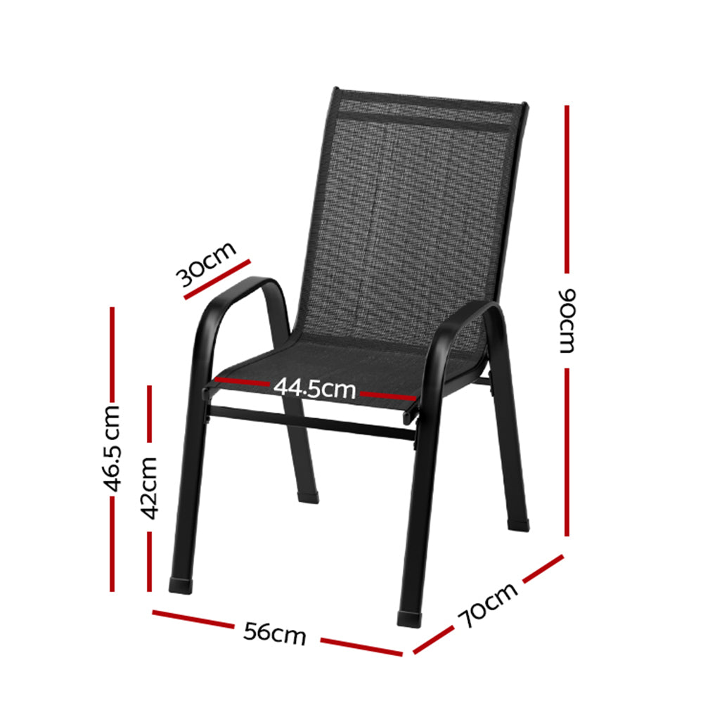 Gardeon 2PC Outdoor Dining Chairs Stackable Lounge Chair Patio Furniture Black FF-STA-CHAIR-BK-X2