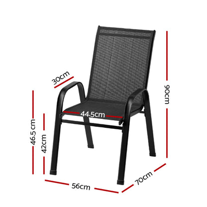 Gardeon 2PC Outdoor Dining Chairs Stackable Lounge Chair Patio Furniture Black FF-STA-CHAIR-BK-X2