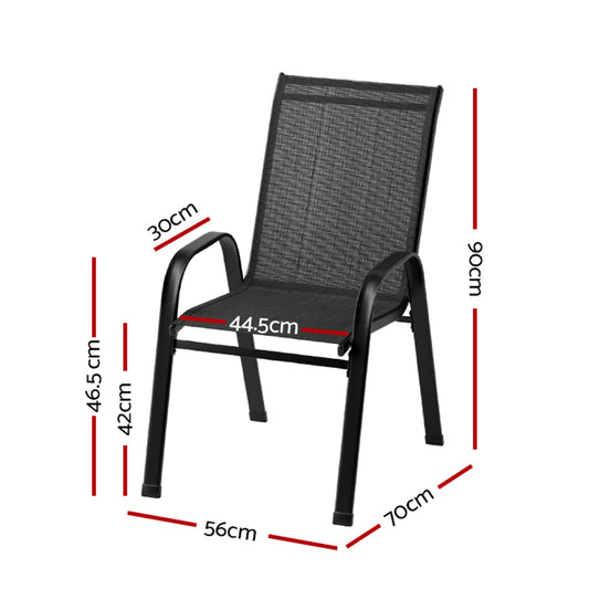 Gardeon 2PC Outdoor Dining Chairs Stackable Lounge Chair Patio Furniture Black FF-STA-CHAIR-BK-X2