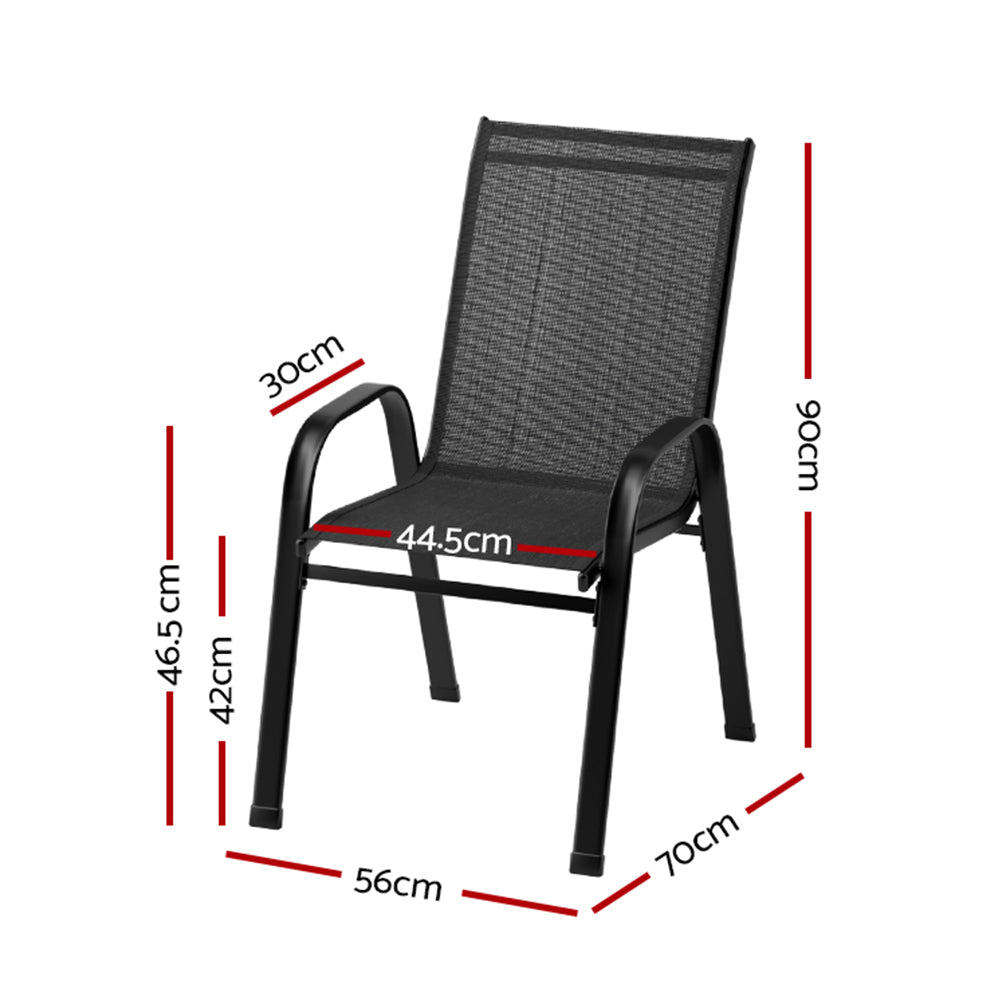 Gardeon 4PC Outdoor Dining Chairs Stackable Lounge Chair Patio Furniture Black FF-STA-CHAIR-BK-X4