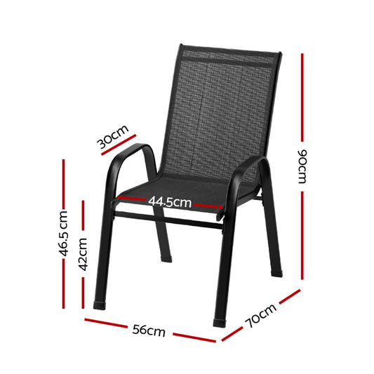 Gardeon 4PC Outdoor Dining Chairs Stackable Lounge Chair Patio Furniture Black FF-STA-CHAIR-BK-X4