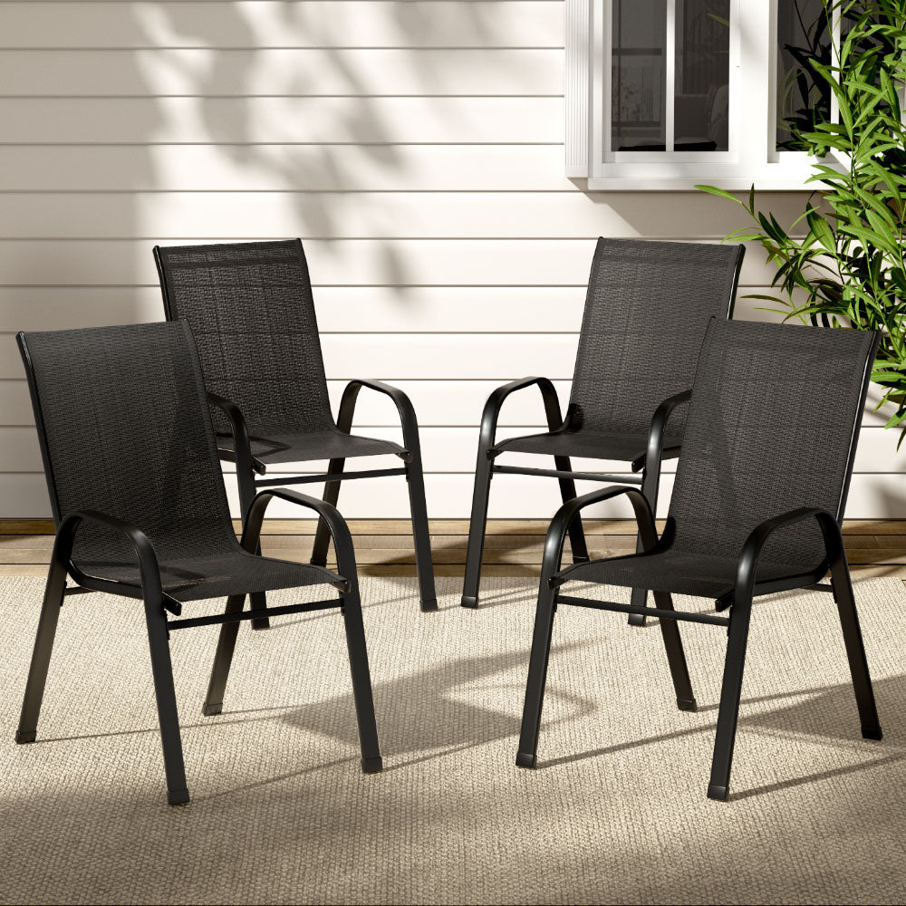 Gardeon 4PC Outdoor Dining Chairs Stackable Lounge Chair Patio Furniture Black FF-STA-CHAIR-BK-X4