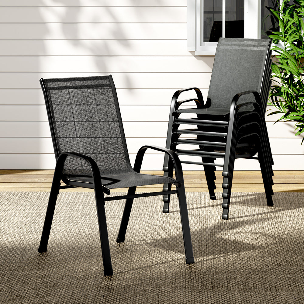 Gardeon 6PC Outdoor Dining Chairs Stackable Lounge Chair Patio Furniture Black FF-STA-CHAIR-BK-X6