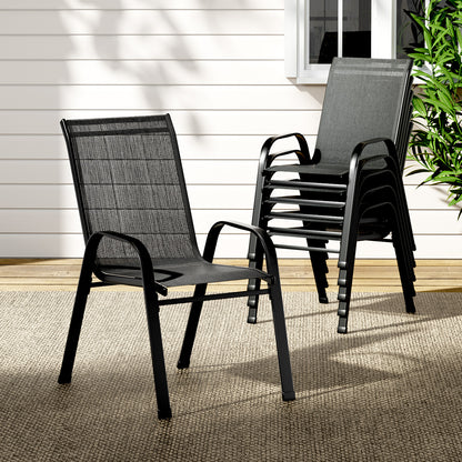Gardeon 6PC Outdoor Dining Chairs Stackable Lounge Chair Patio Furniture Black FF-STA-CHAIR-BK-X6