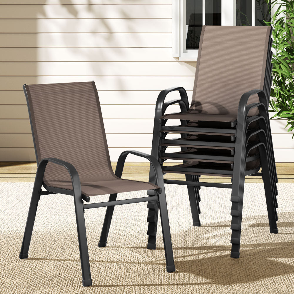 Gardeon 6PC Outdoor Dining Chairs Stackable Lounge Chair Patio Furniture Brown FF-STA-CHAIR-BR-X6