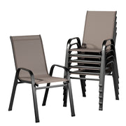 Gardeon 6PC Outdoor Dining Chairs Stackable Lounge Chair Patio Furniture Brown FF-STA-CHAIR-BR-X6