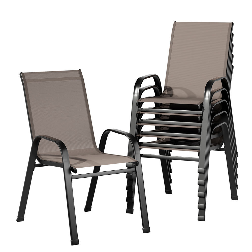 Gardeon 6PC Outdoor Dining Chairs Stackable Lounge Chair Patio Furniture Brown FF-STA-CHAIR-BR-X6