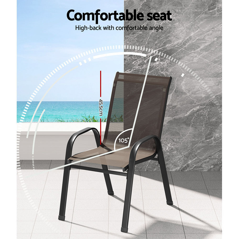 Gardeon 6PC Outdoor Dining Chairs Stackable Lounge Chair Patio Furniture Brown FF-STA-CHAIR-BR-X6