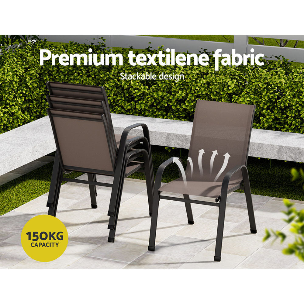 Gardeon 6PC Outdoor Dining Chairs Stackable Lounge Chair Patio Furniture Brown FF-STA-CHAIR-BR-X6