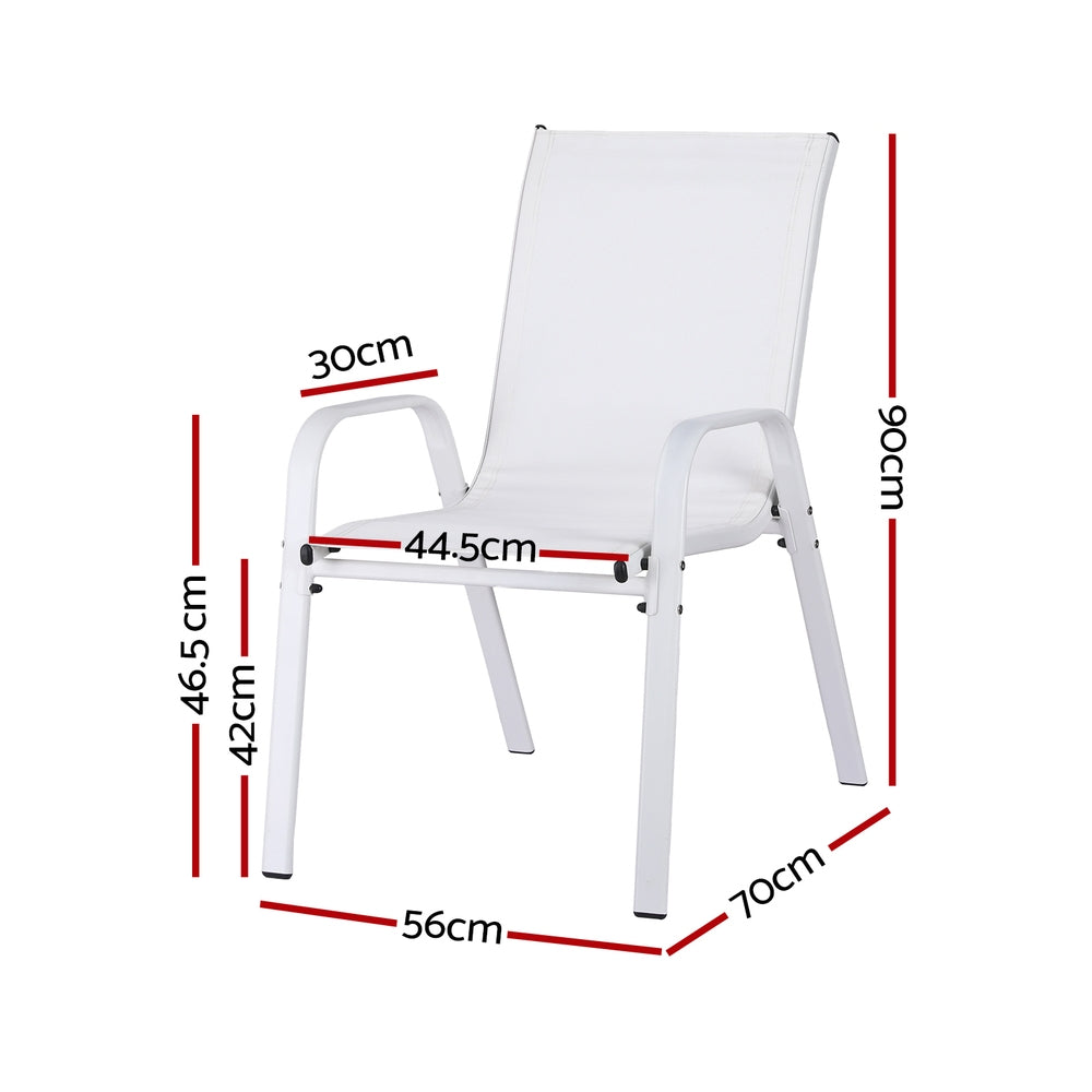 Gardeon 2PC Outdoor Dining Chairs Stackable Lounge Chair Patio Furniture White FF-STA-CHAIR-WH-X2