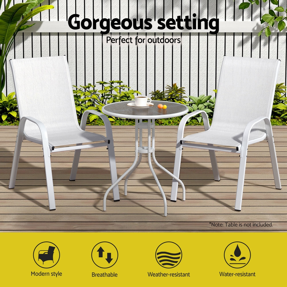 Gardeon 2PC Outdoor Dining Chairs Stackable Lounge Chair Patio Furniture White FF-STA-CHAIR-WH-X2