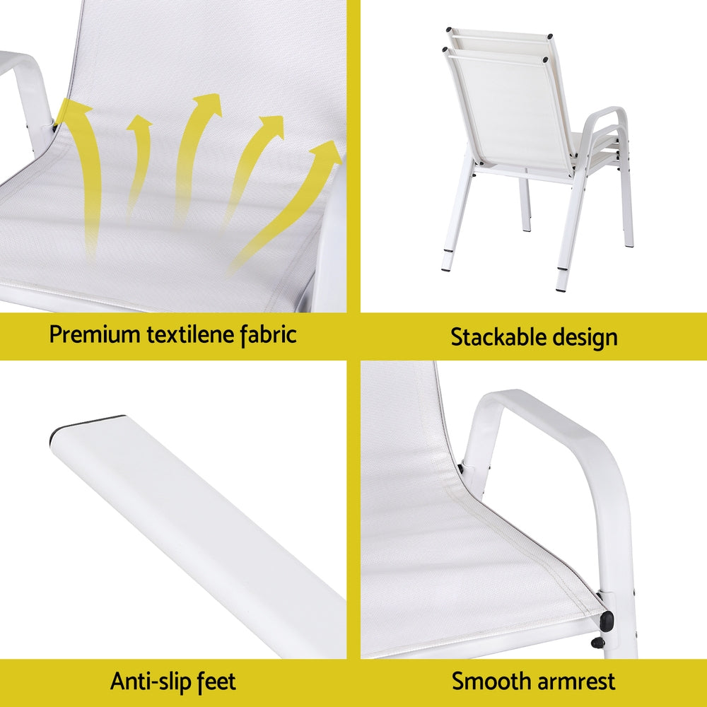 Gardeon 2PC Outdoor Dining Chairs Stackable Lounge Chair Patio Furniture White FF-STA-CHAIR-WH-X2