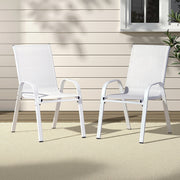 Gardeon 2PC Outdoor Dining Chairs Stackable Lounge Chair Patio Furniture White FF-STA-CHAIR-WH-X2
