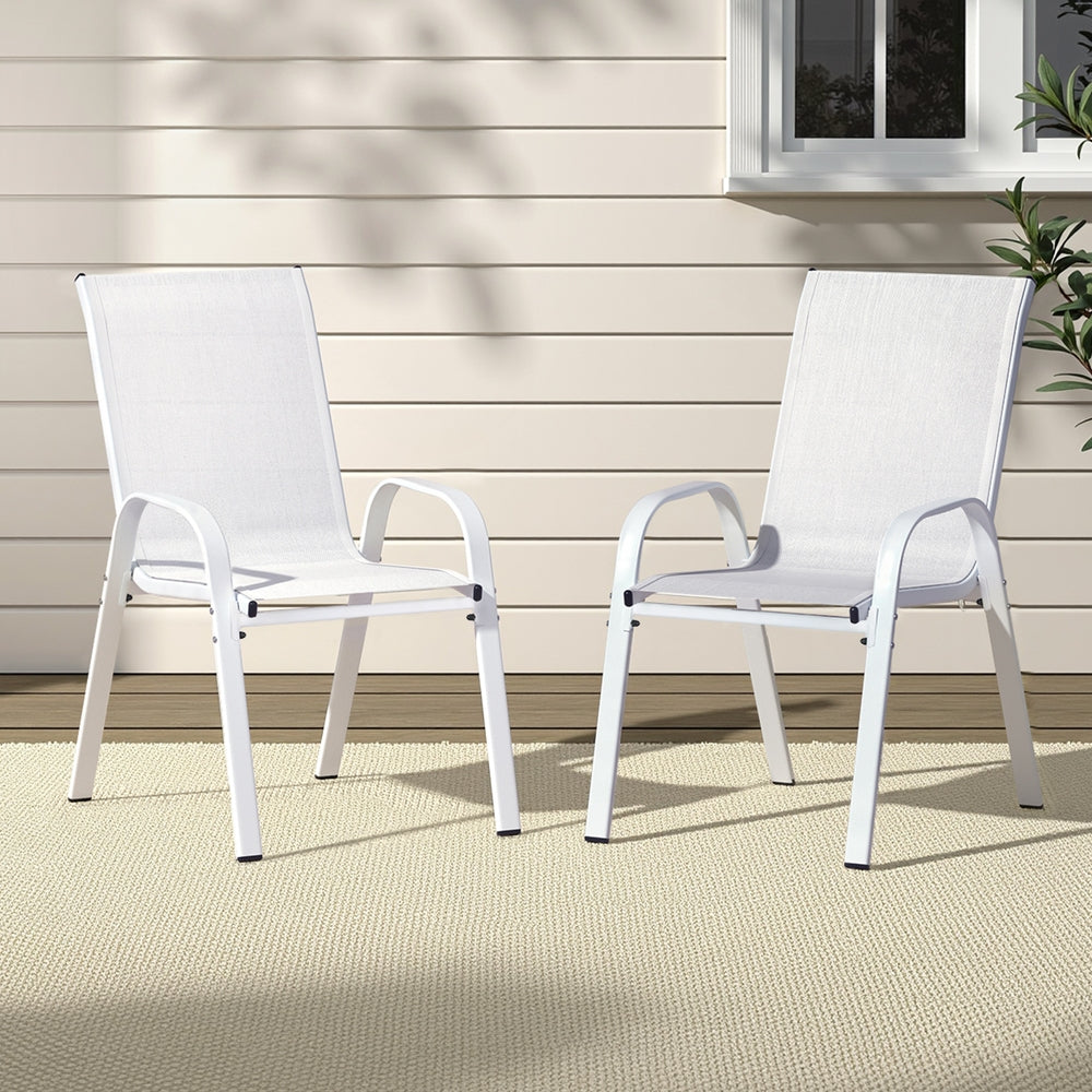 Gardeon 2PC Outdoor Dining Chairs Stackable Lounge Chair Patio Furniture White FF-STA-CHAIR-WH-X2