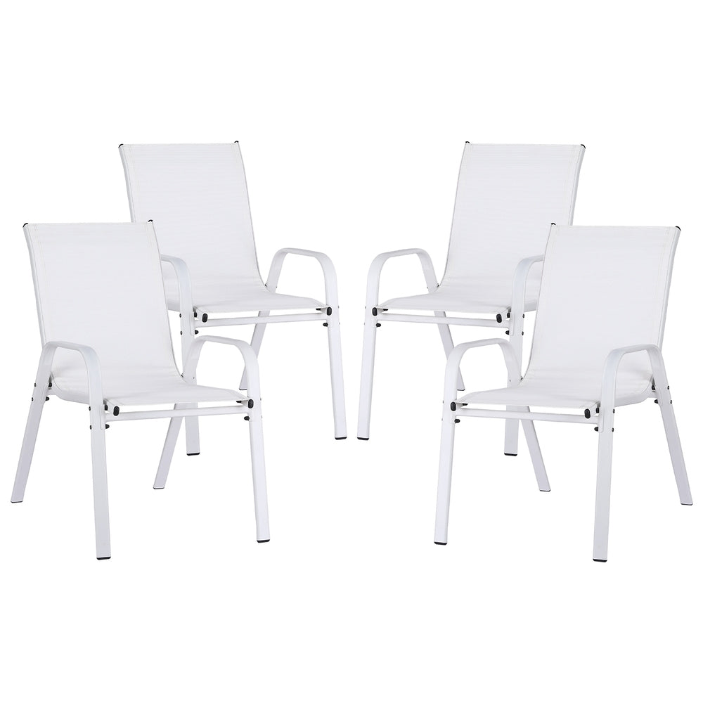 Gardeon 4PC Outdoor Dining Chairs Stackable Lounge Chair Patio Furniture White FF-STA-CHAIR-WH-X4