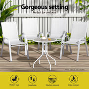 Gardeon 4PC Outdoor Dining Chairs Stackable Lounge Chair Patio Furniture White FF-STA-CHAIR-WH-X4