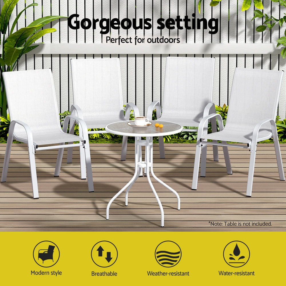 Gardeon 4PC Outdoor Dining Chairs Stackable Lounge Chair Patio Furniture White FF-STA-CHAIR-WH-X4