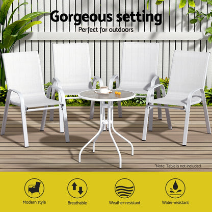 Gardeon 4PC Outdoor Dining Chairs Stackable Lounge Chair Patio Furniture White FF-STA-CHAIR-WH-X4