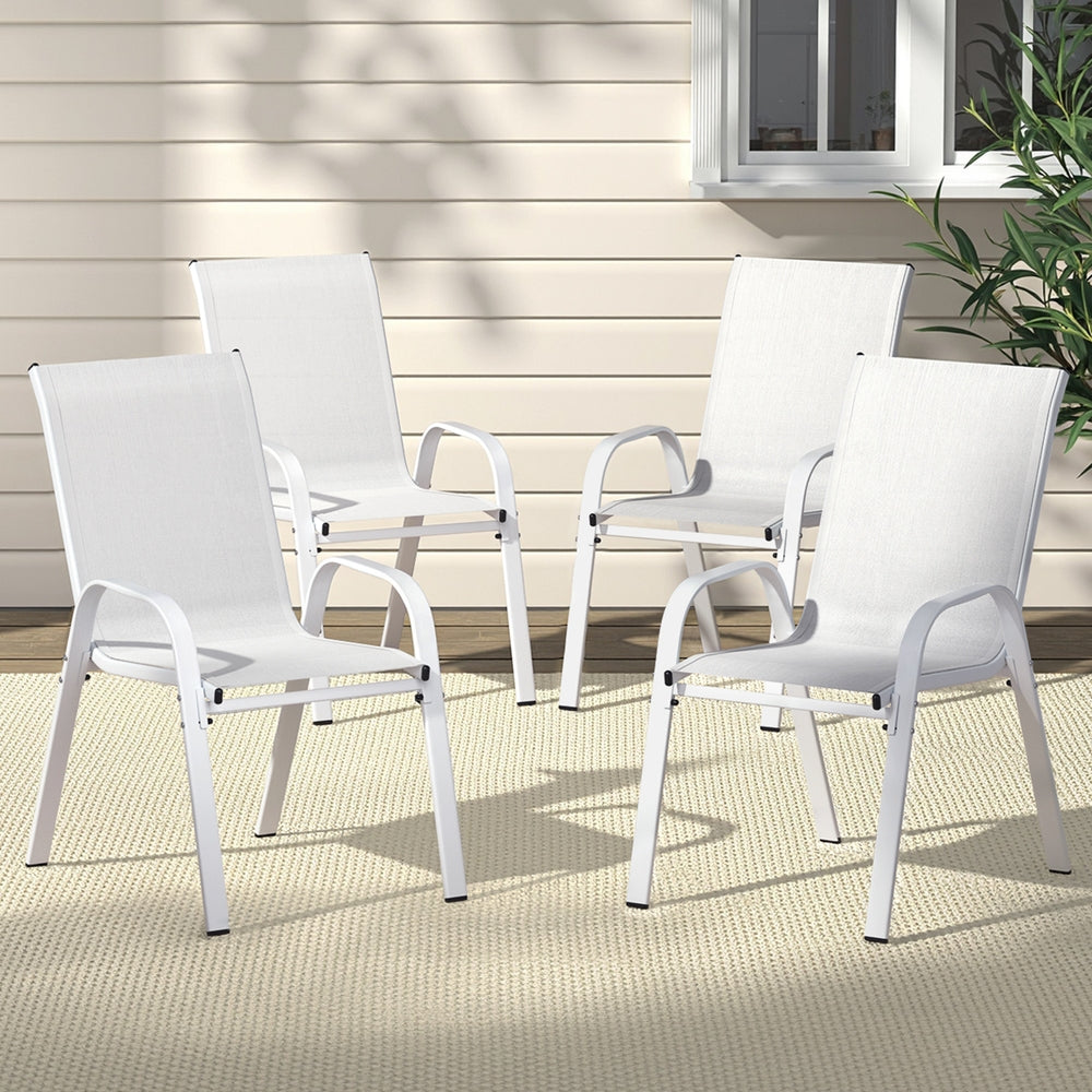Gardeon 4PC Outdoor Dining Chairs Stackable Lounge Chair Patio Furniture White FF-STA-CHAIR-WH-X4