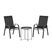 Gardeon 3PC Outdoor Bistro Set Patio Furniture Table and Chairs Stackable Black FF-STA-ST606-3PC