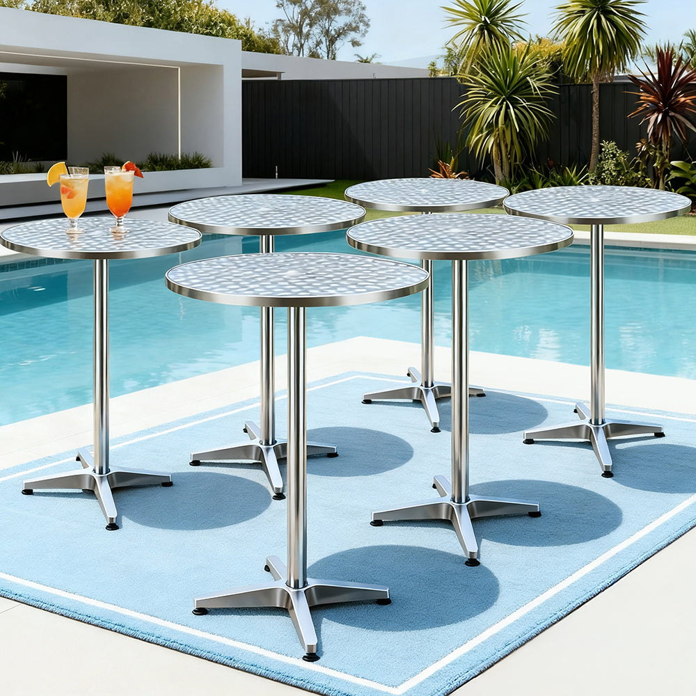 Gardeon Set of 6 Outdoor Bar Table Aluminium Round 70/110CM FF-TABLE-AL60-70110X6
