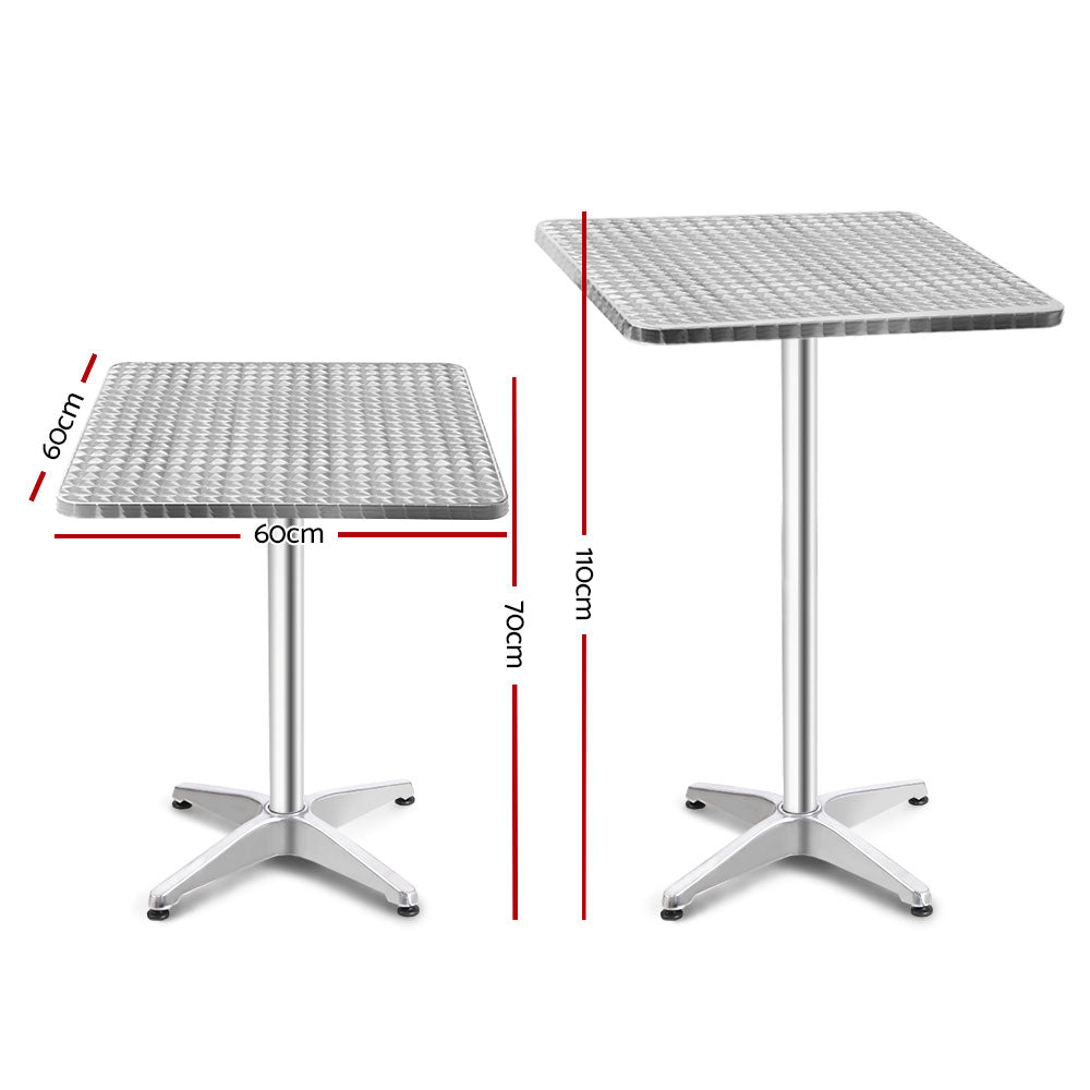 Gardeon Outdoor Bar Table Adjustable Aluminium Square 70/110cm FF-TABLE-AL60-SQ-70110