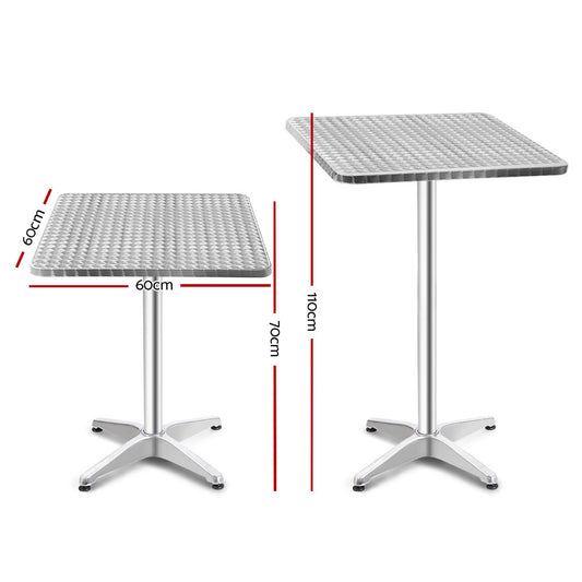 Gardeon Outdoor Bar Table Adjustable Aluminium Square 70/110cm FF-TABLE-AL60-SQ-70110