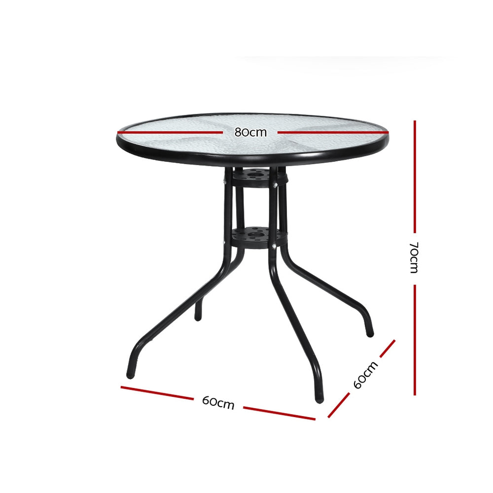 Gardeon Outdoor Bar Table Glass Cafe Table Steel Side Parasol Hole FF-TABLE-GL80