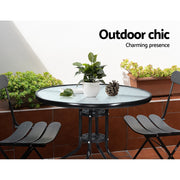 Gardeon Outdoor Bar Table Glass Cafe Table Steel Side Parasol Hole FF-TABLE-GL80
