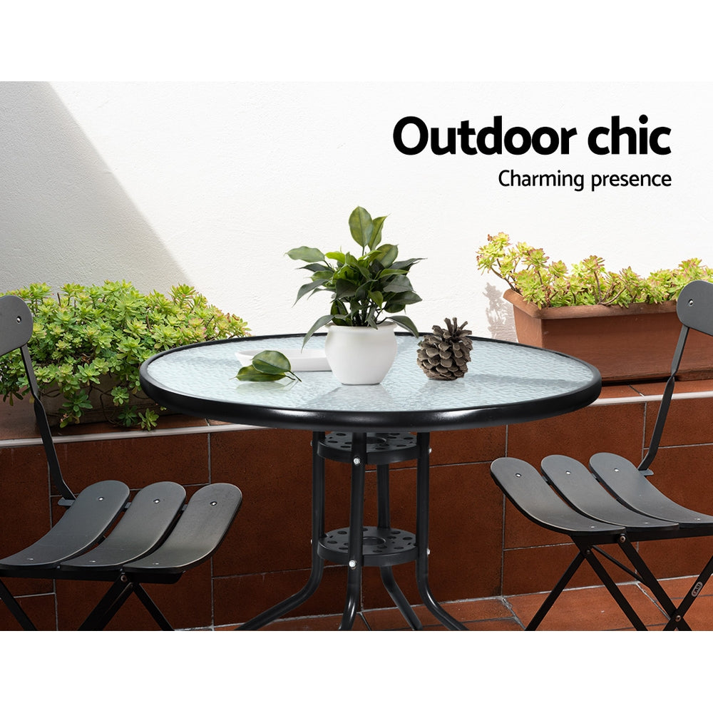 Gardeon Outdoor Bar Table Glass Cafe Table Steel Side Parasol Hole FF-TABLE-GL80
