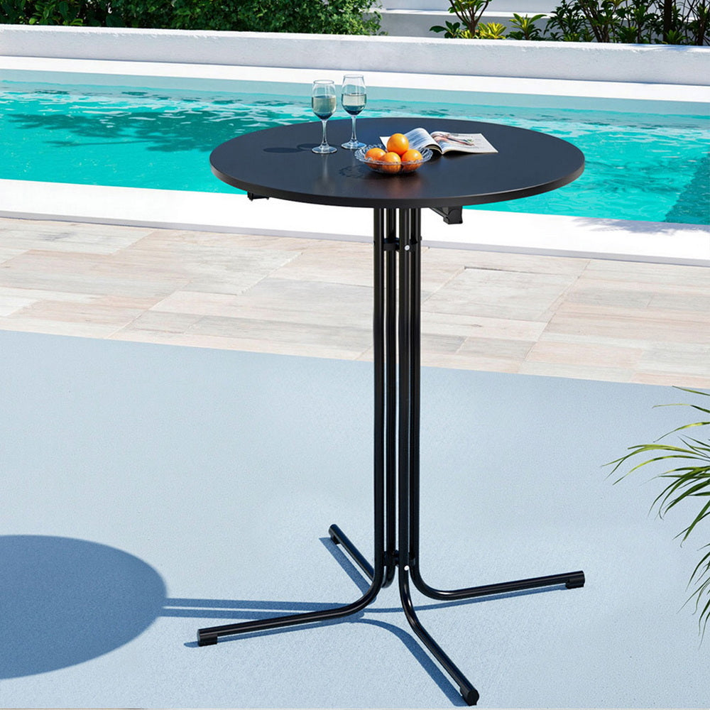Gardeon Outdoor Bar Table Round Folding Desk Top 109cm Patio Furniture Black FF-TABLE-SL-BK