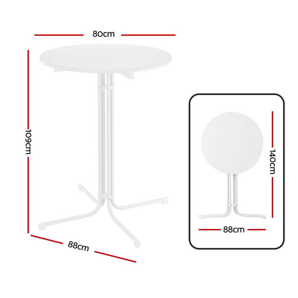 Gardeon Outdoor Bar Table Round Folding Desk Top 109cm Patio Furniture White FF-TABLE-SL-WH