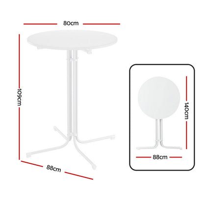 Gardeon Outdoor Bar Table Round Folding Desk Top 109cm Patio Furniture White FF-TABLE-SL-WH