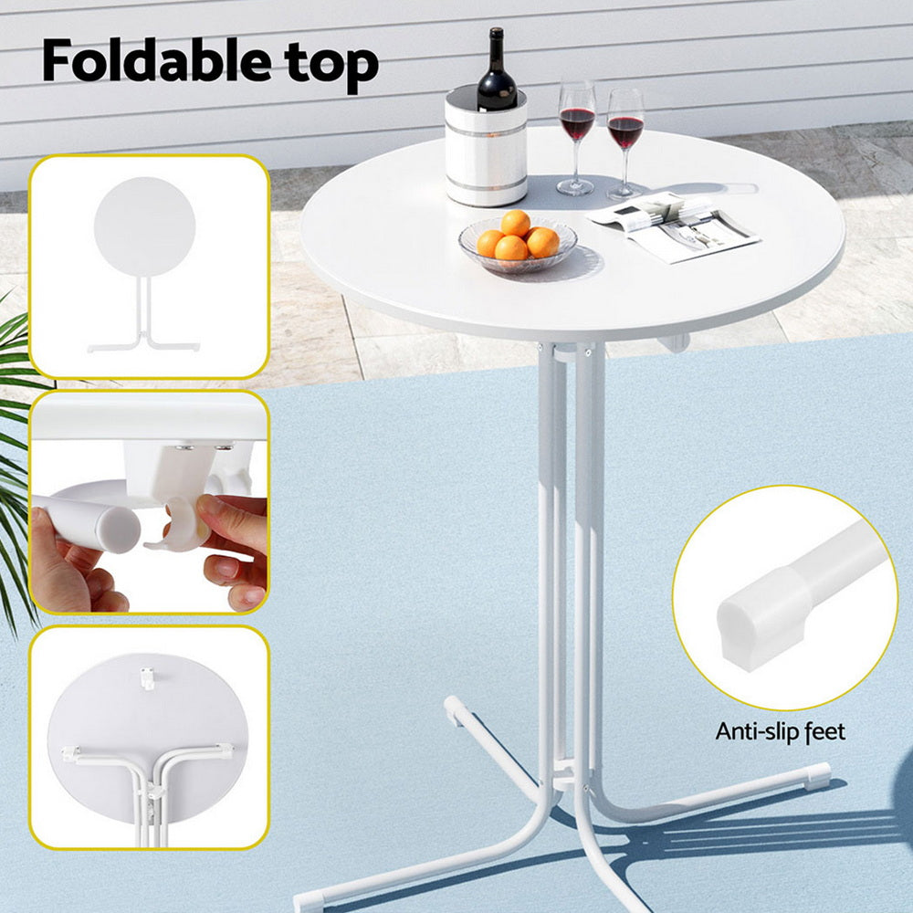 Gardeon Outdoor Bar Table Round Folding Desk Top 109cm Patio Furniture White FF-TABLE-SL-WH
