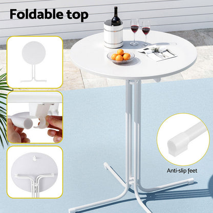 Gardeon Outdoor Bar Table Round Folding Desk Top 109cm Patio Furniture White FF-TABLE-SL-WH