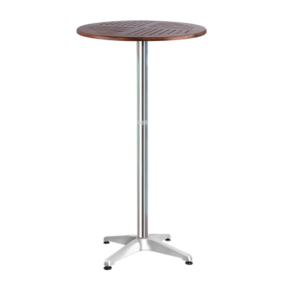 Gardeon Outdoor Bar Table Wooden Cafe Table Aluminium Pole Round FF-TABLE-WOOD60-70110